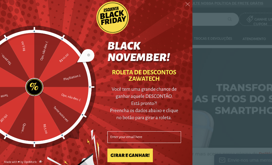 Zawatech.com.br’s gamification popup