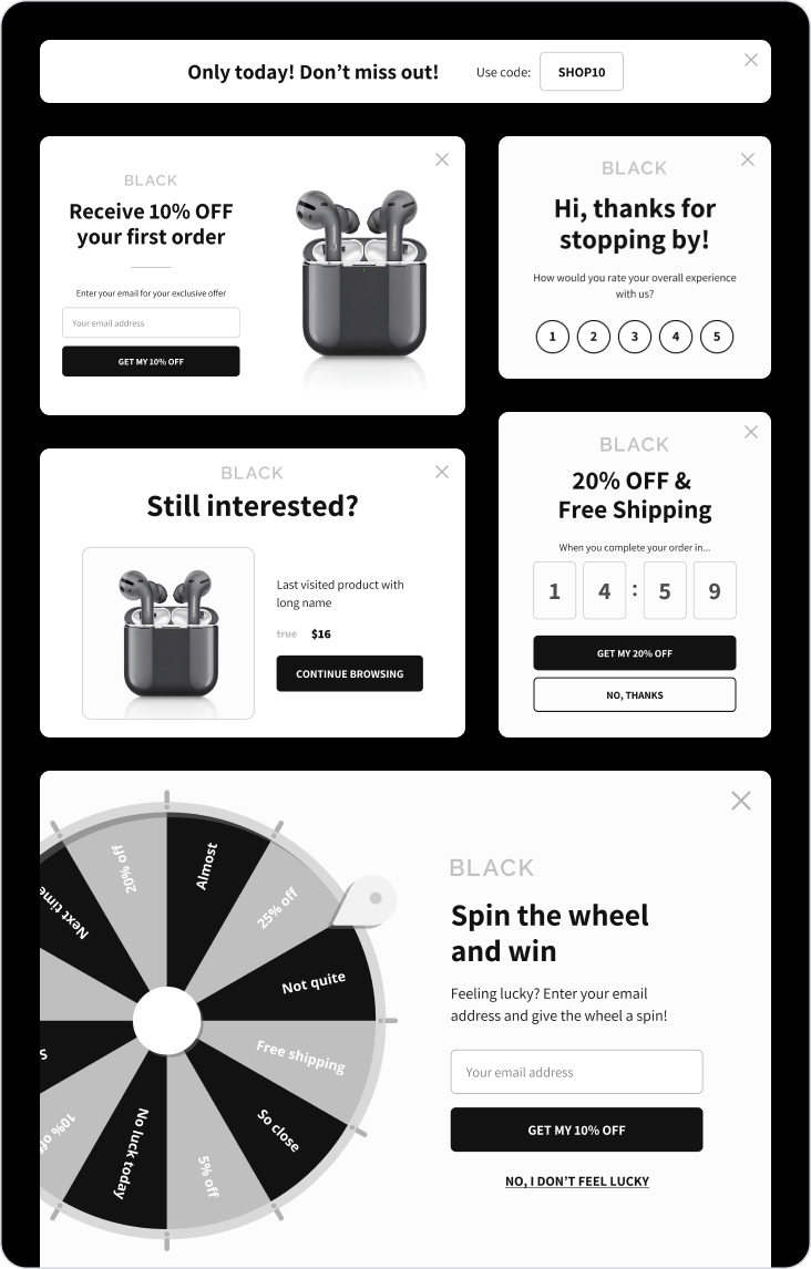 black simple popup theme design