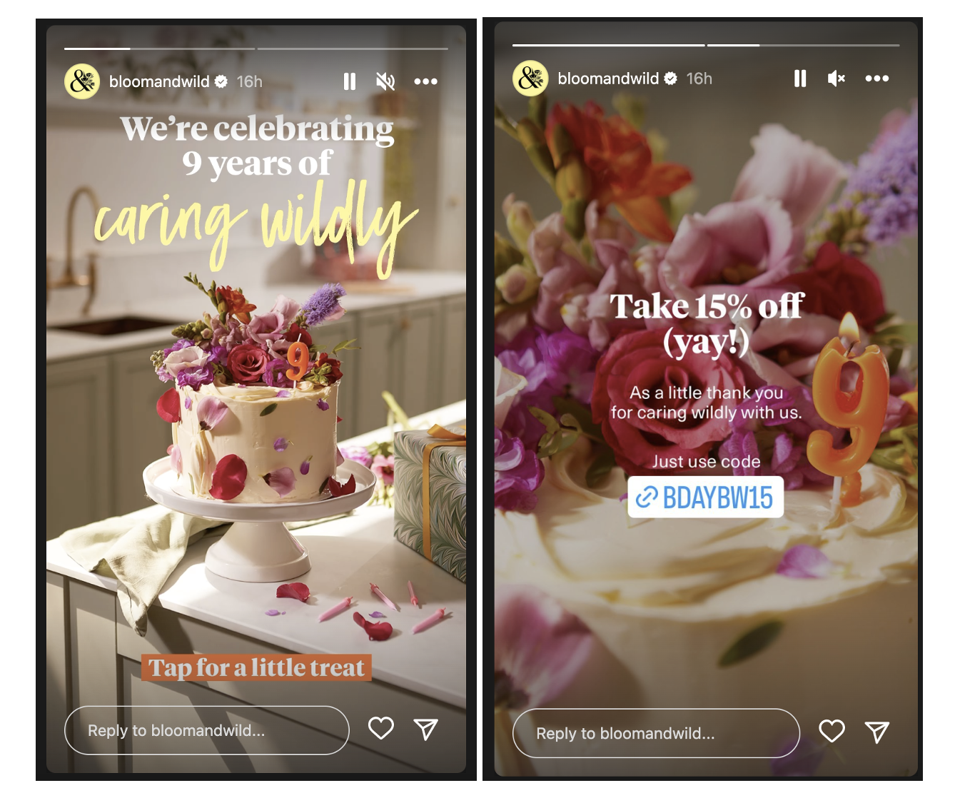Bloom & Wild’s Instagram stories