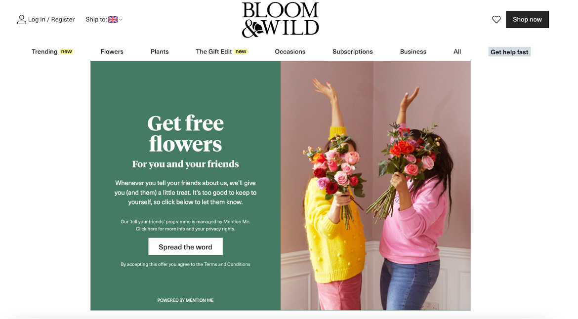 Bloom & Wild’s referral program