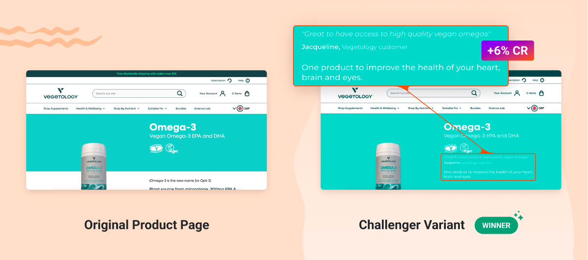 Vegetology product page optimization