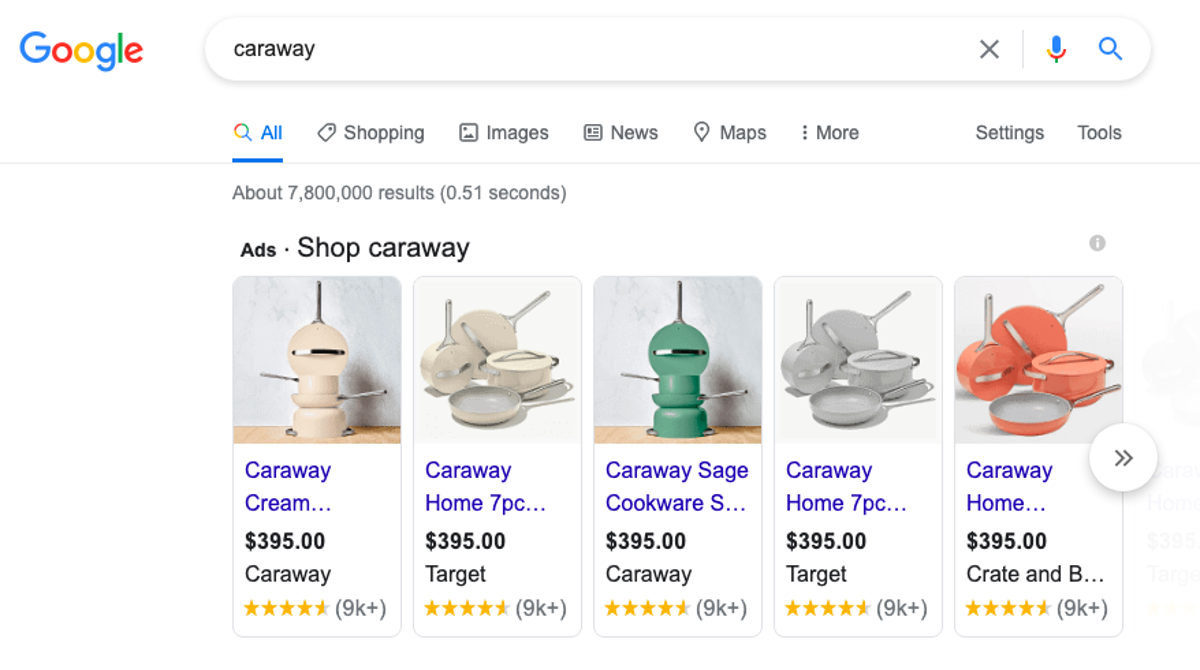 Caraway Google shopping ads