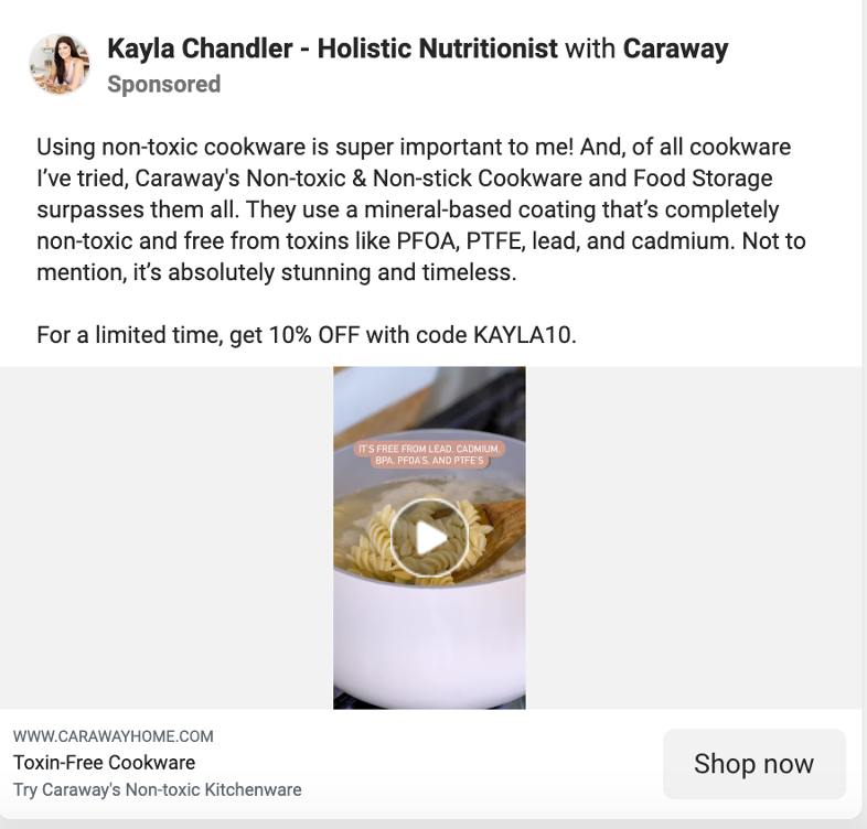 Caraway Facebook ad