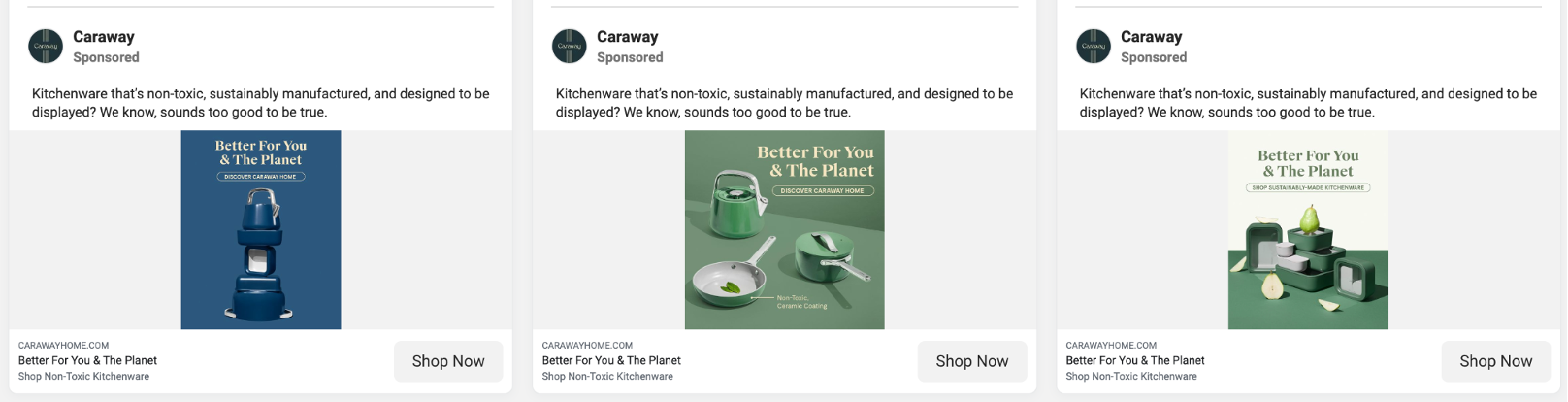 Caraway Facebook ad A/B testing