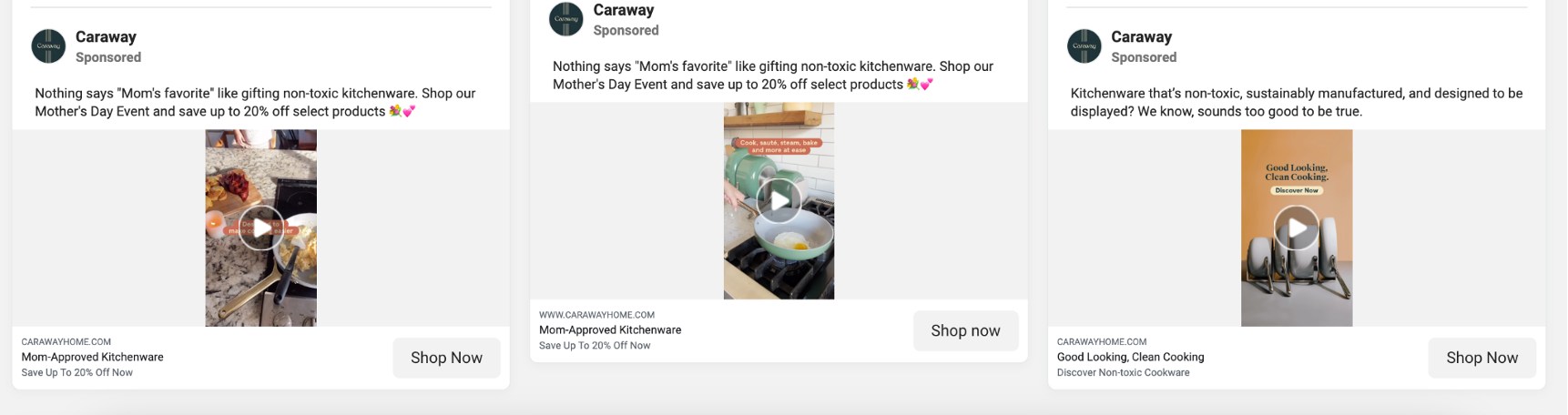 Caraway Facebook ads before Mother’s Day