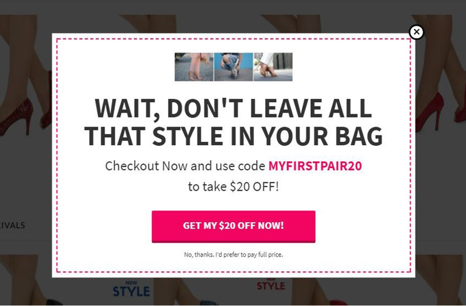 Cart abandonment pop-up example