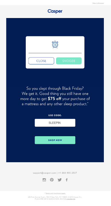 A Casper marketing email