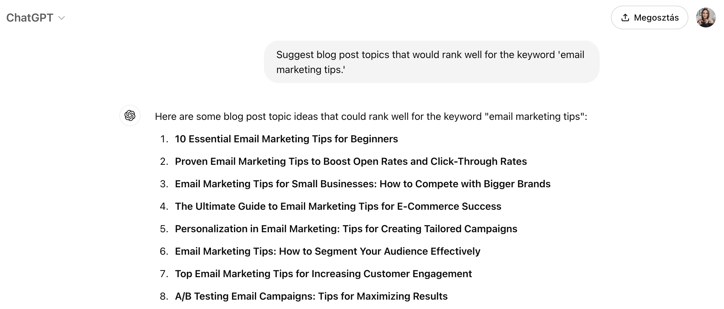 ChatGPT marketing prompt example