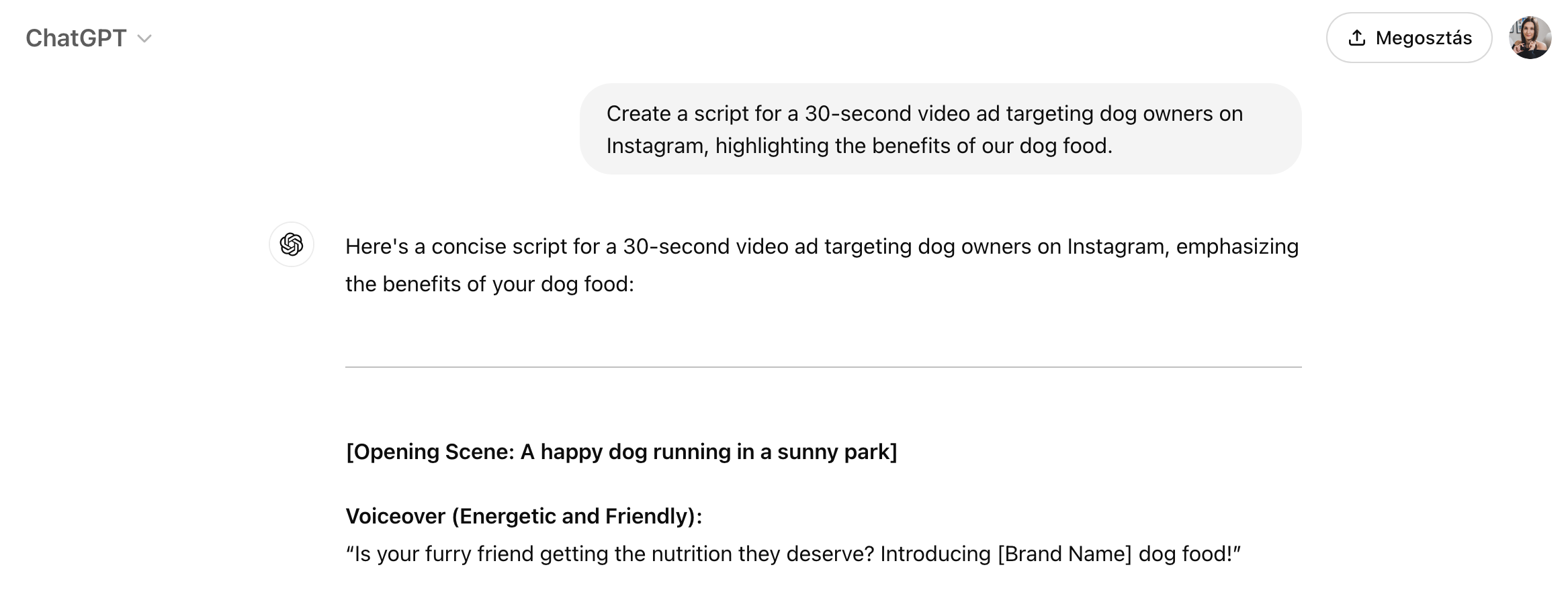 ChatGPT marketing prompt example