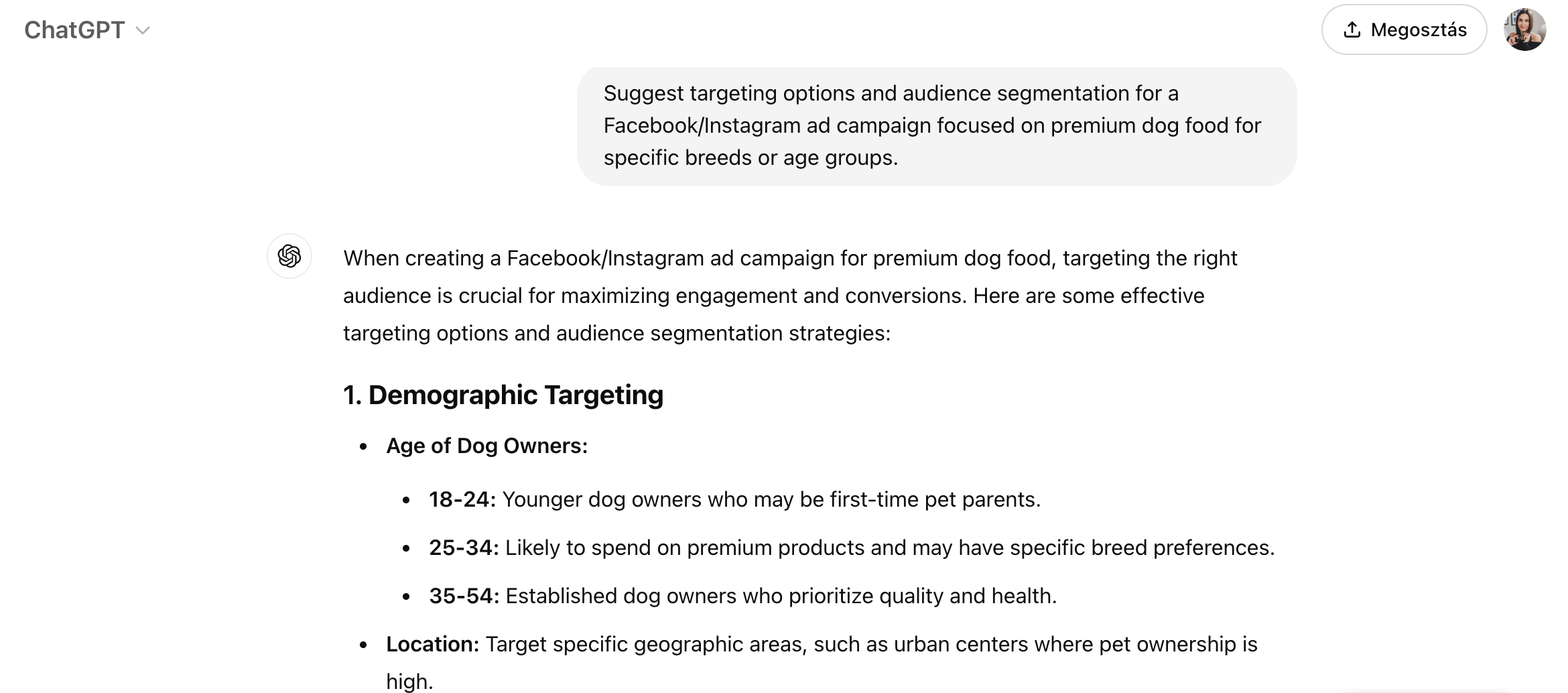 ChatGPT marketing prompt example