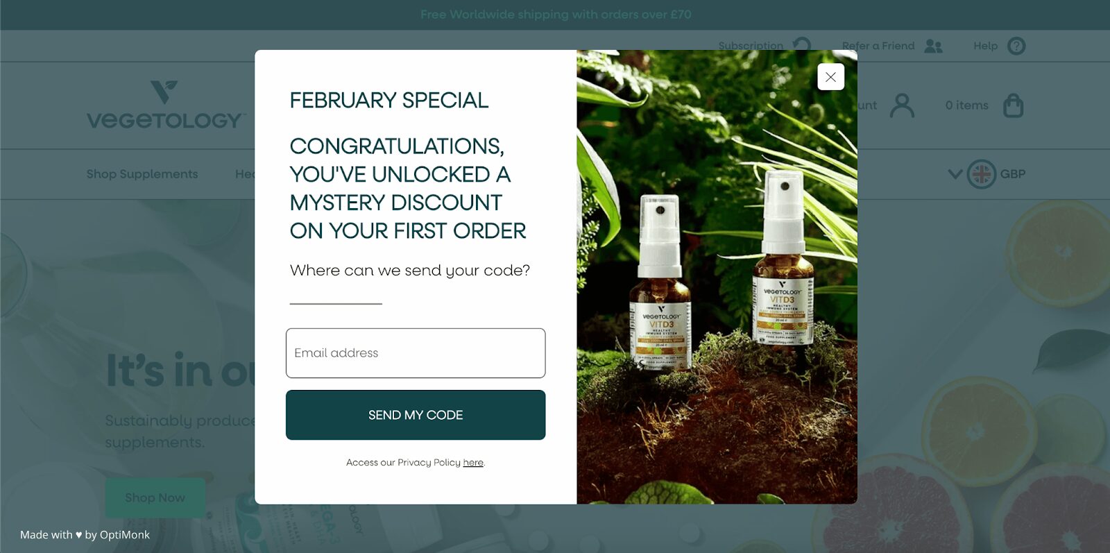 Vegetology injecting a bit of mystery to their popups.