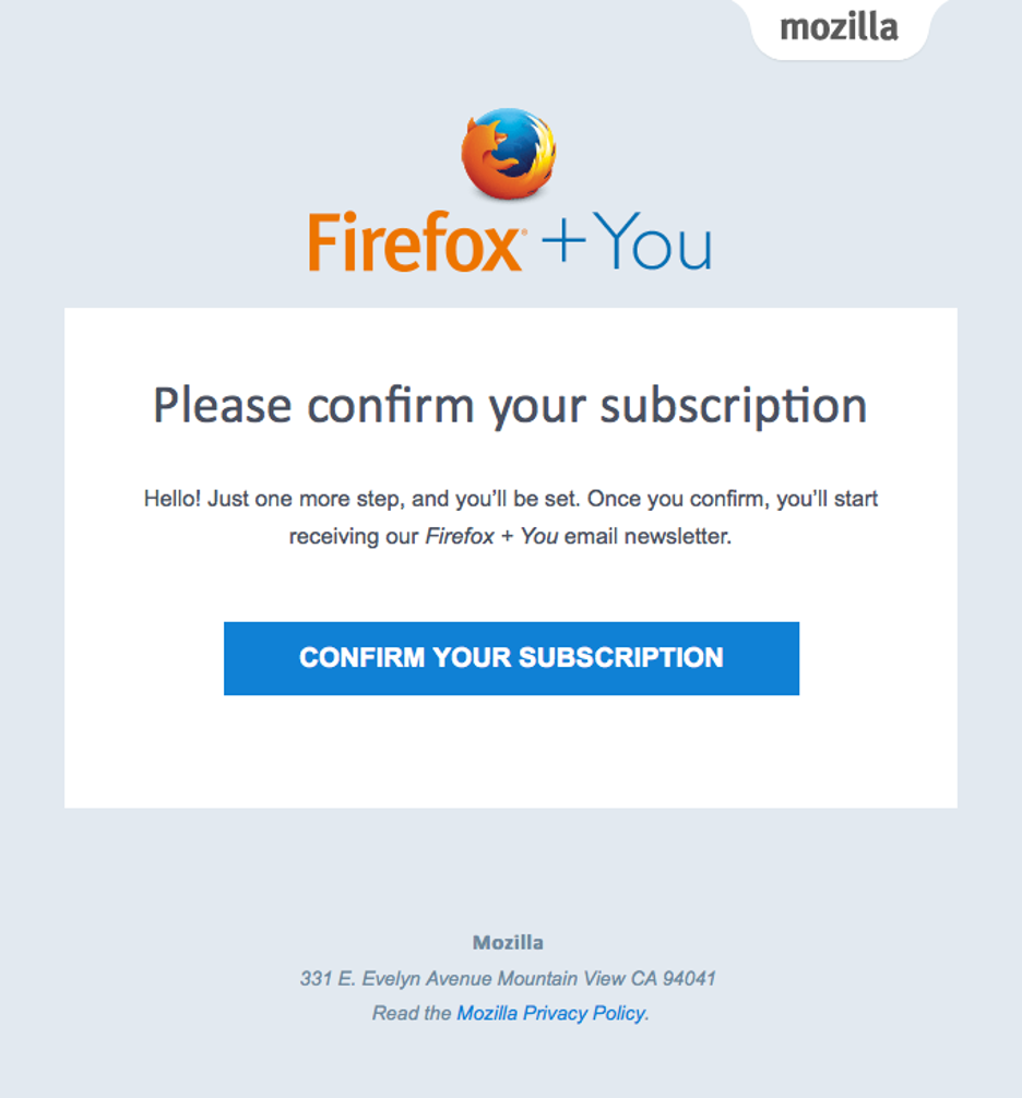 Registration confirmation email from Firefox