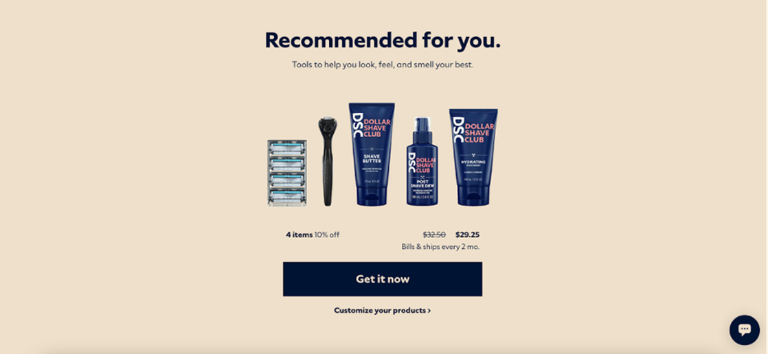 The Dollar Shave Club's conversion strategies include product recommendations