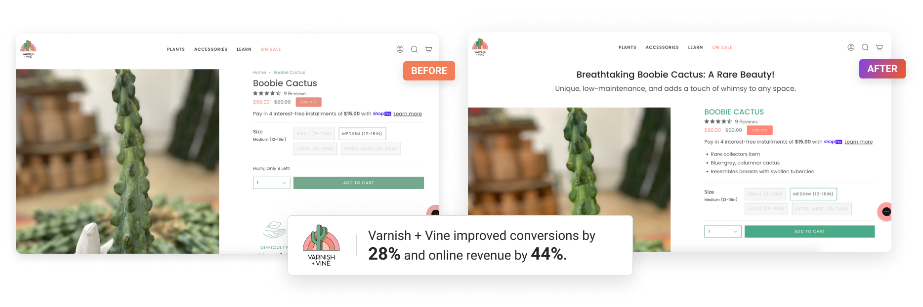 Varnish & Vine conversion rate optimization on product pages