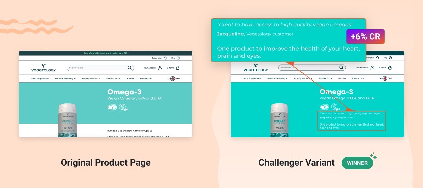 Vegetology added a testimonial at the product page to improve conversion
