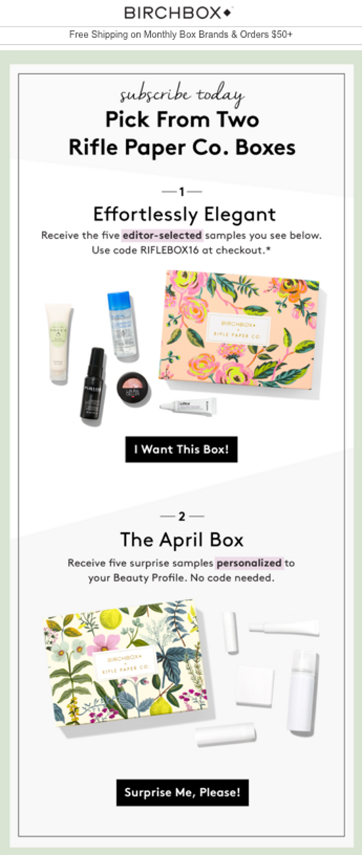 Birchbox follow-up email to improve the conversion rate