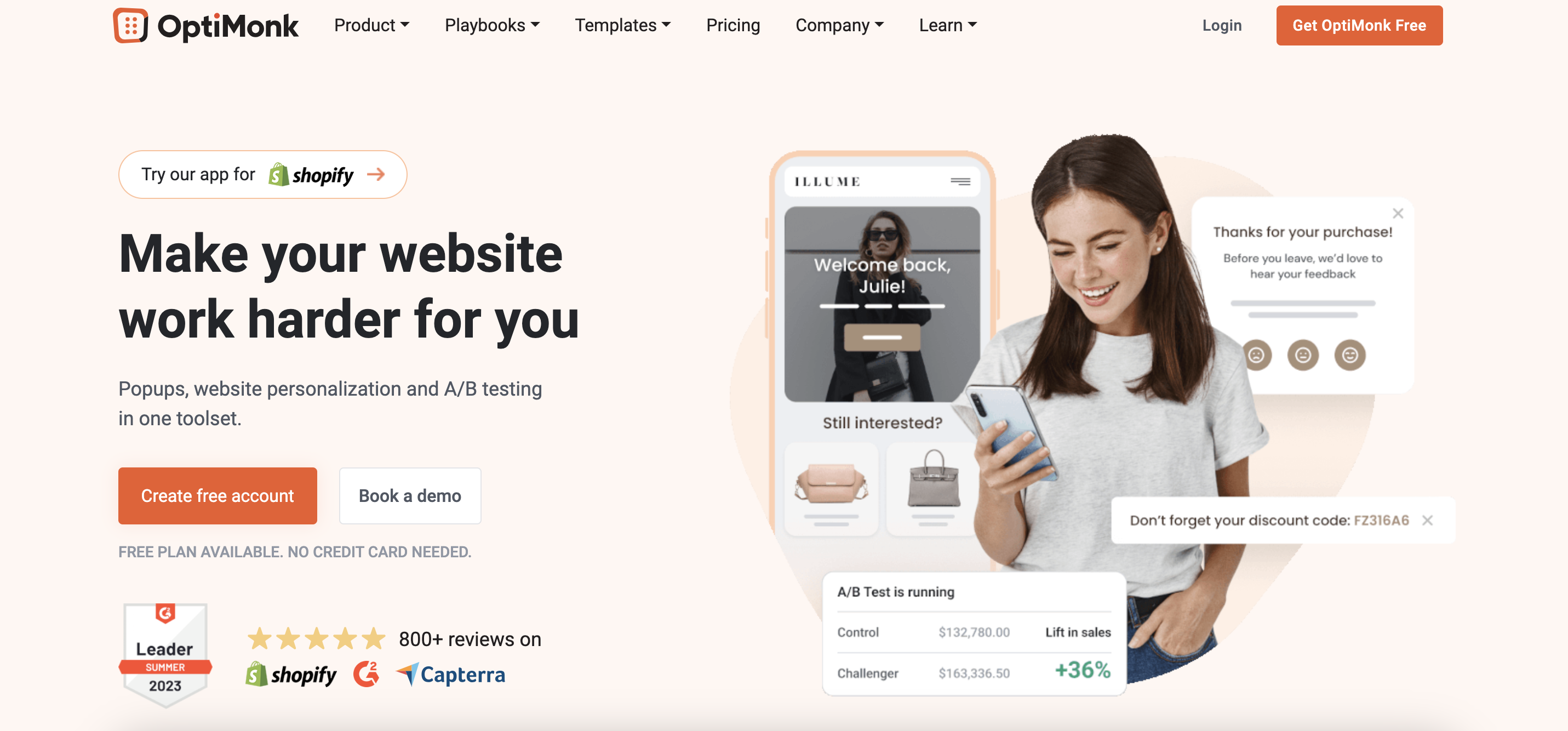 OptiMonk is a free CRO tool for ecommerce stores