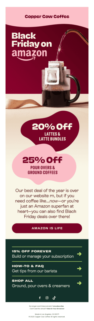 Copper Cow Coffee Black Friday email strategy