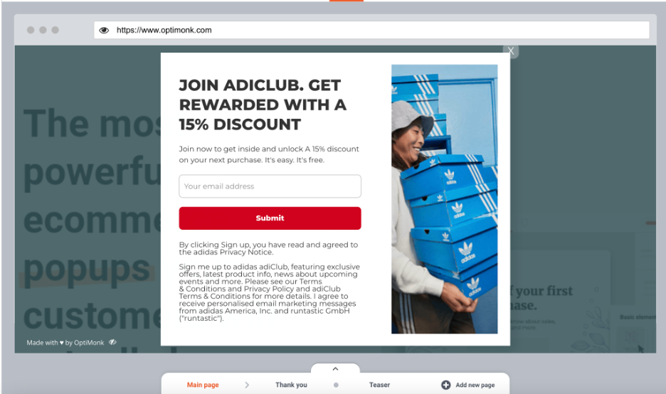 How to Copy the Popups of Top Ecommerce Brands Using OptiMonk copy adidas popup 06 - How to Copy the Popups of Top Ecommerce Brands Using OptiMonk