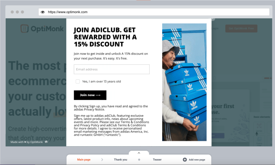 How to Copy the Popups of Top Ecommerce Brands Using OptiMonk copy adidas popup 07 - How to Copy the Popups of Top Ecommerce Brands Using OptiMonk