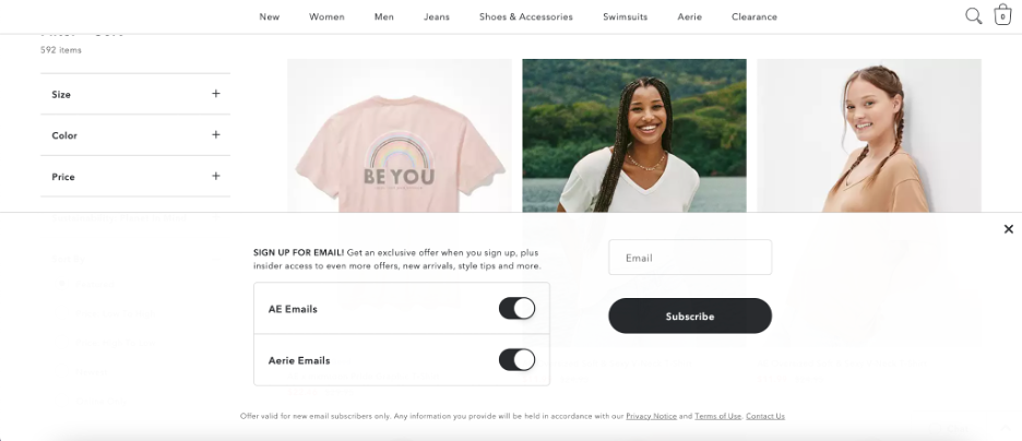 How to Copy the Popups of Top Ecommerce Brands Using OptiMonk copy american eagle popup 01 - How to Copy the Popups of Top Ecommerce Brands Using OptiMonk