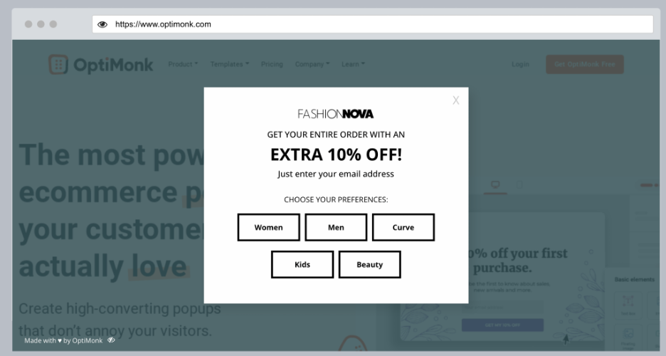 How to Copy the Popups of Top Ecommerce Brands Using OptiMonk copy fashion nova popup 04 - How to Copy the Popups of Top Ecommerce Brands Using OptiMonk