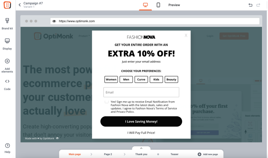 How to Copy the Popups of Top Ecommerce Brands Using OptiMonk copy fashion nova popup 09 - How to Copy the Popups of Top Ecommerce Brands Using OptiMonk