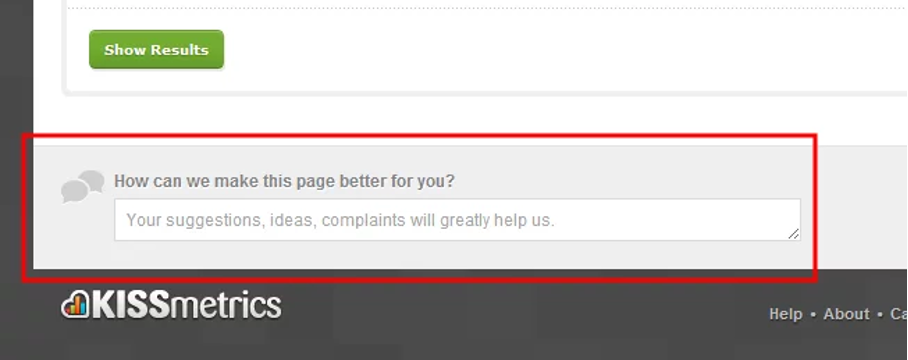 Kissmetric’s customer feedback box
