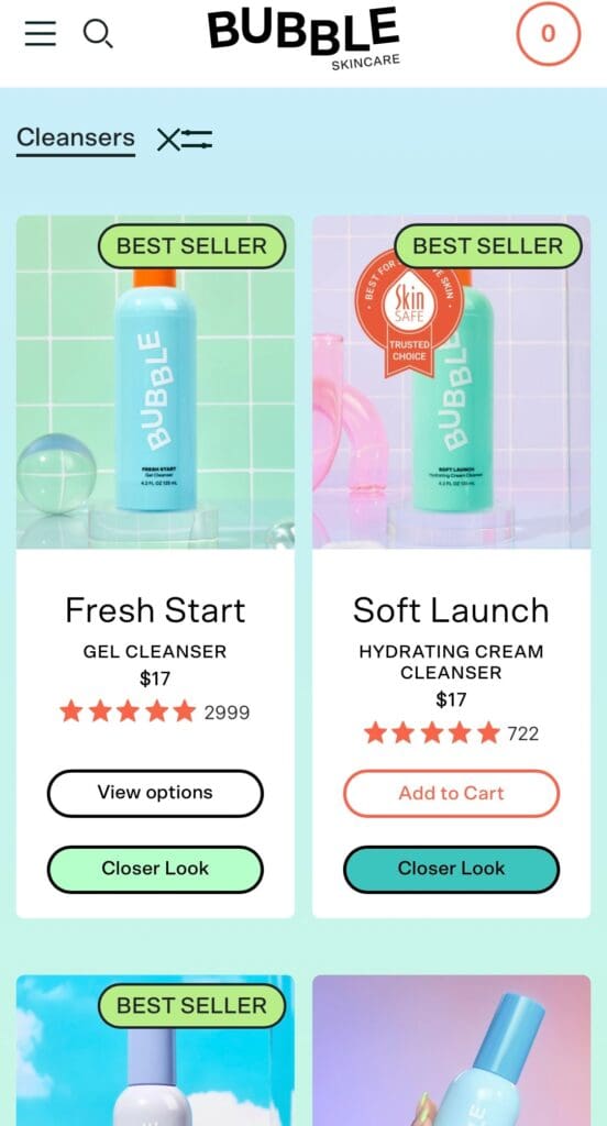 Bubble Skincare offers a playful, interactive website.