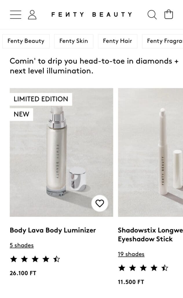 Fenty Beauty easy swiping opions.