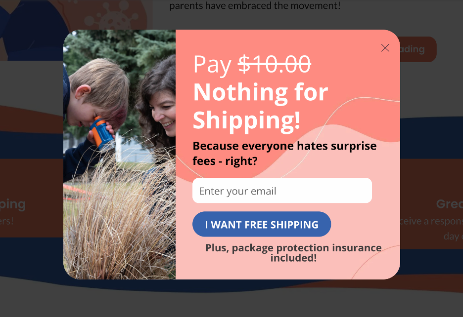 Free shipping popup example