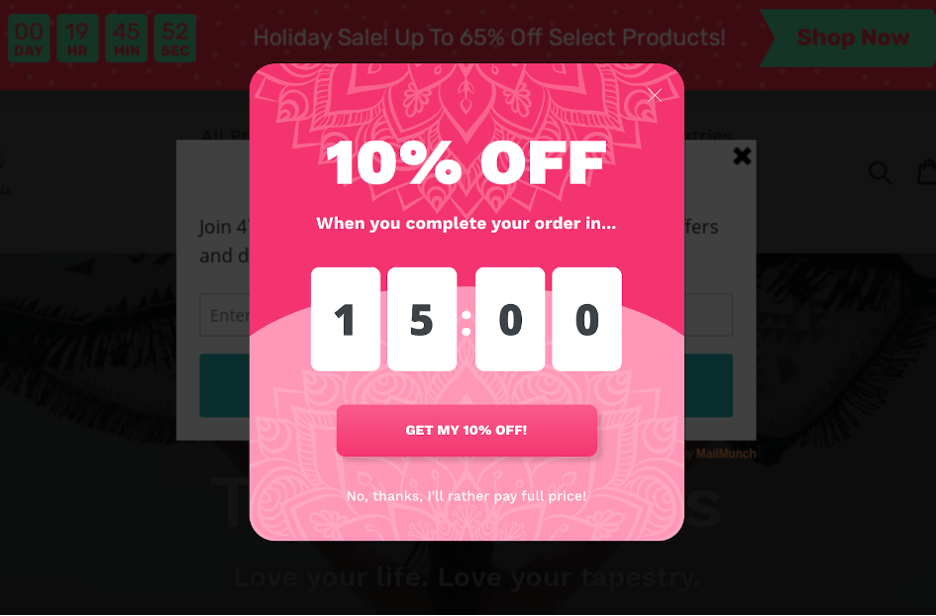 Limited-time discount on a popup