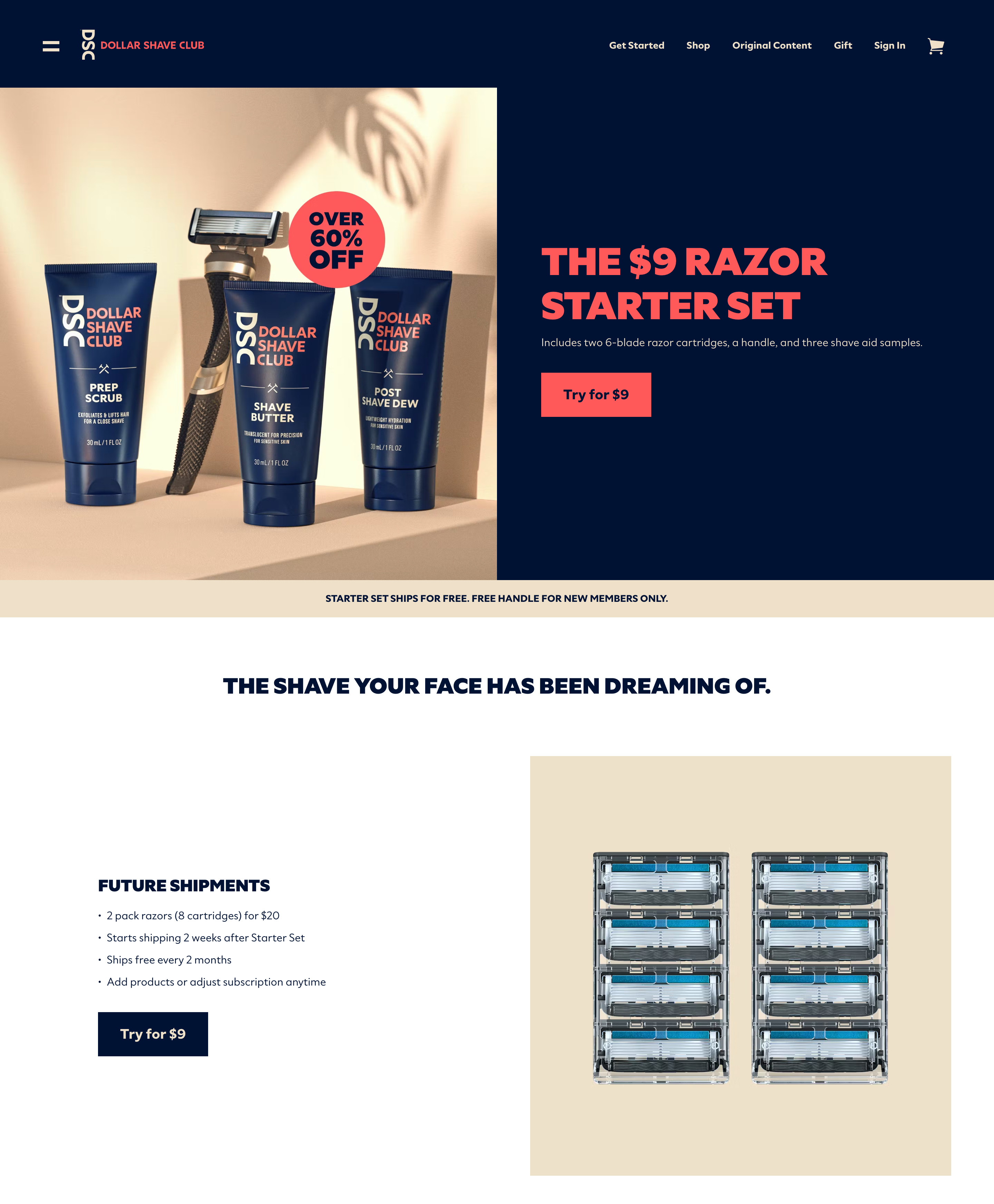 High-converting landing example from Dollar Shave Club