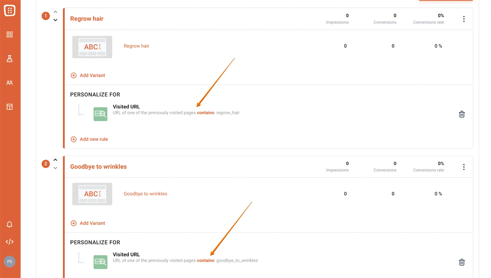 Segment personalization in the OptiMonk editor