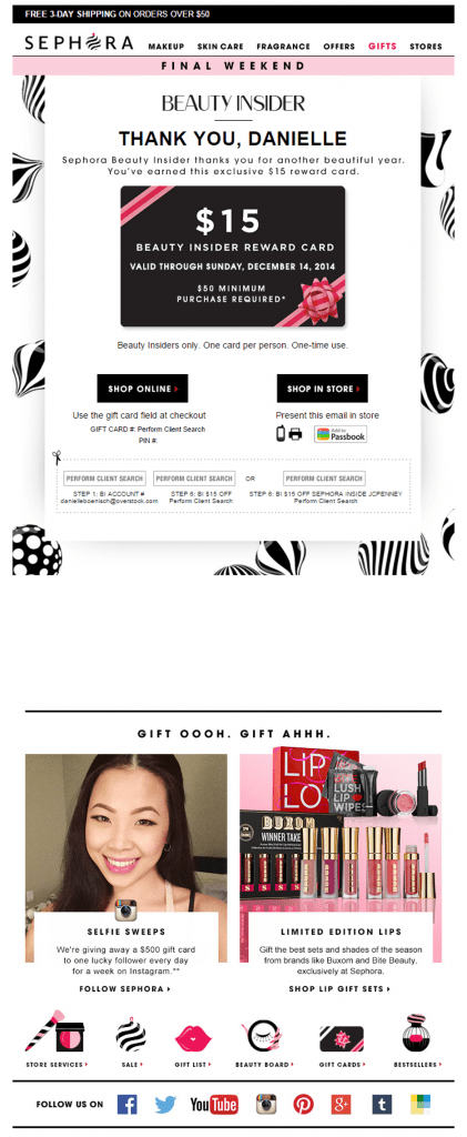 Sephora e-commerce email marketing for repeat customers