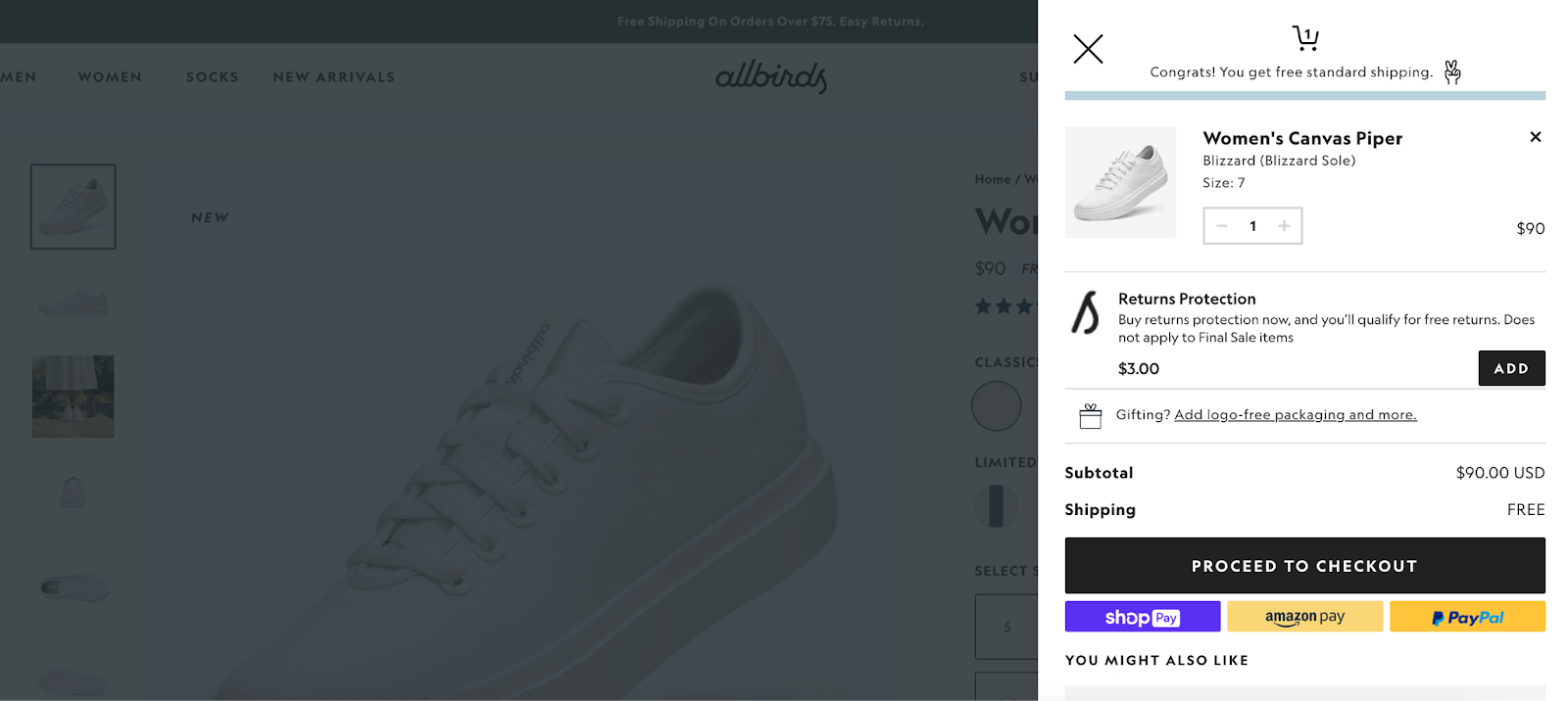 Allbirds ecommerce cart design