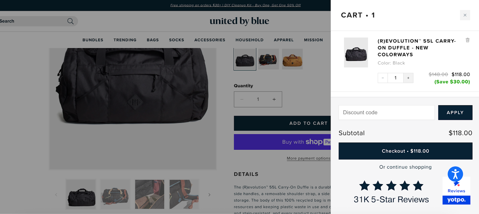 united by blue ecommerce cart design