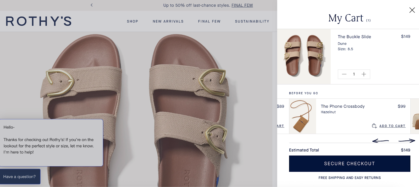 Rothys ecommerce cart design