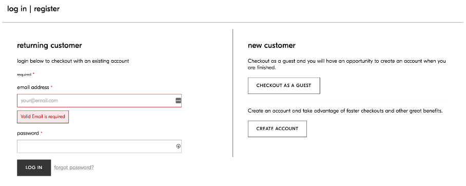 Guest checkout option from West Elm