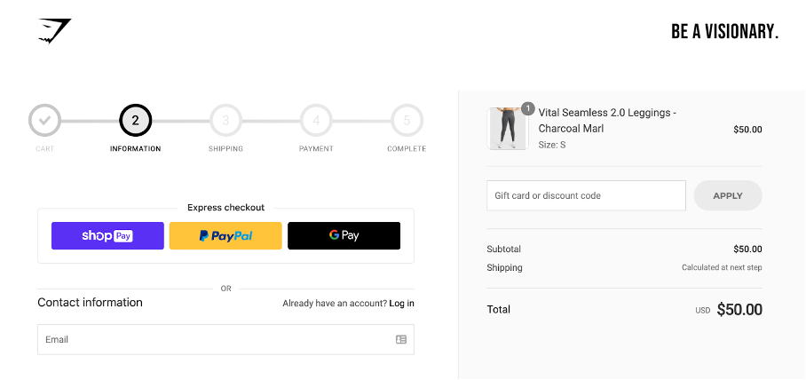 Express checkout or guest checkout option on the ecommerce checkout page