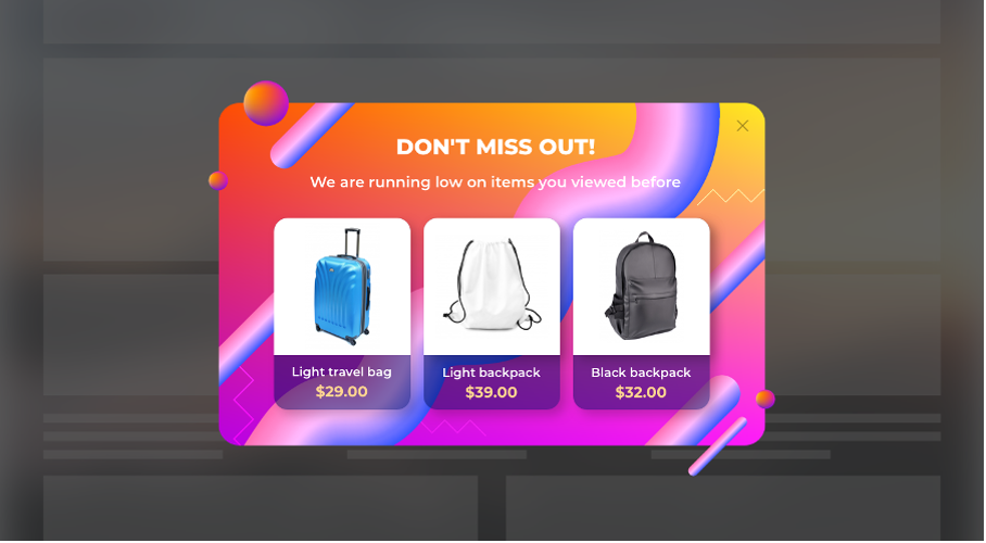 An ecommerce personalization examples with a product recommendation popup