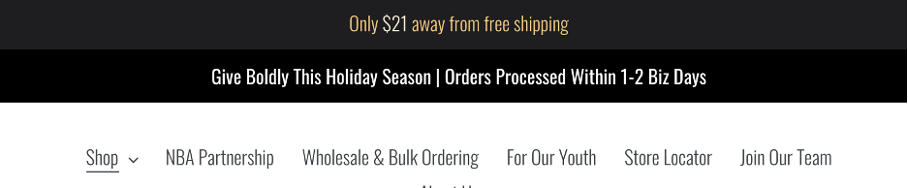 One screen of a dynamic free shipping bar