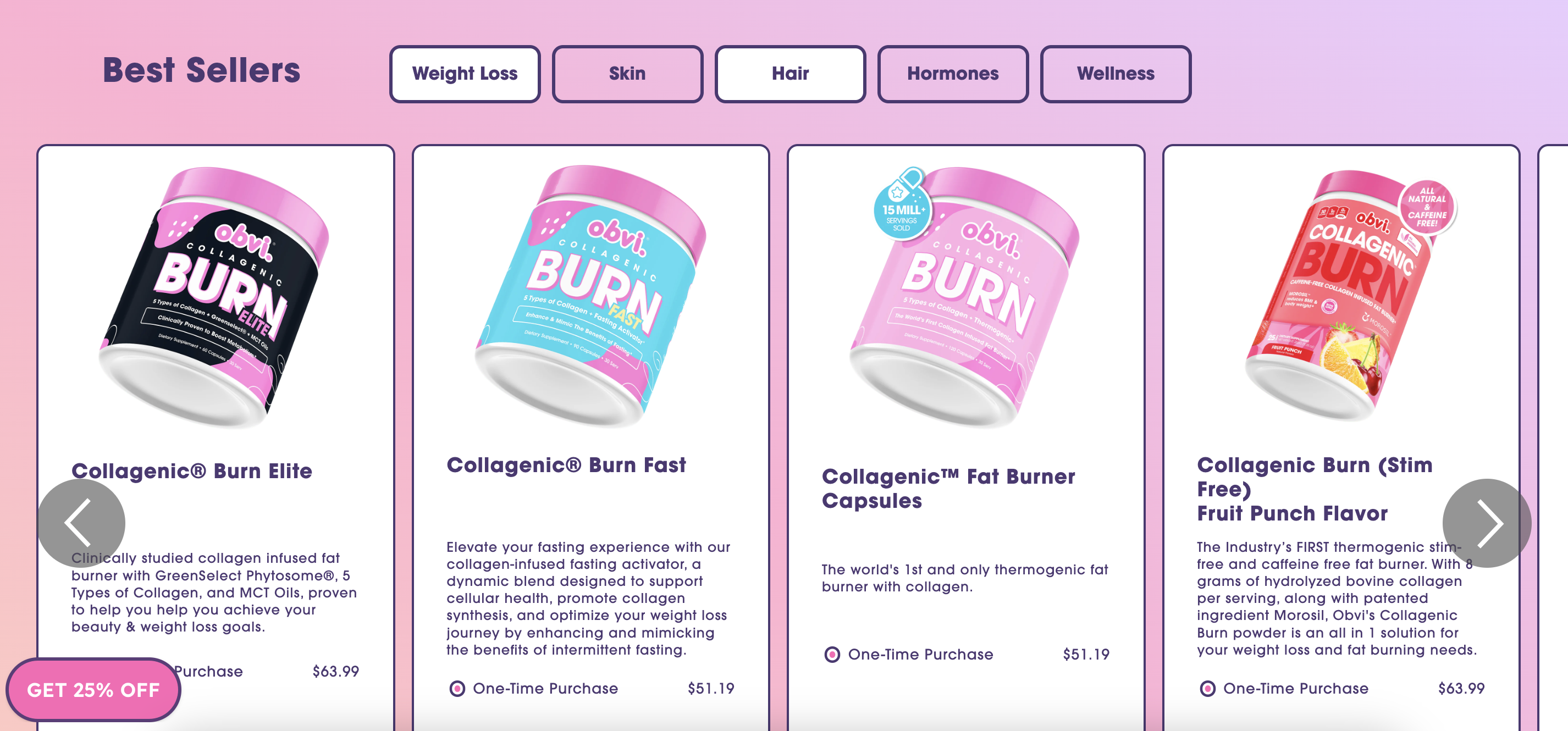 Obvi product recommendations