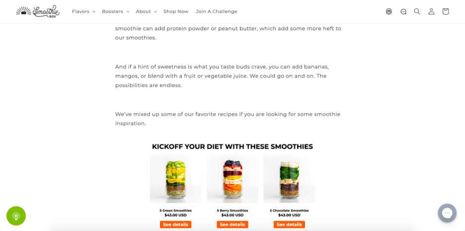 SmoothieBox product recommendations