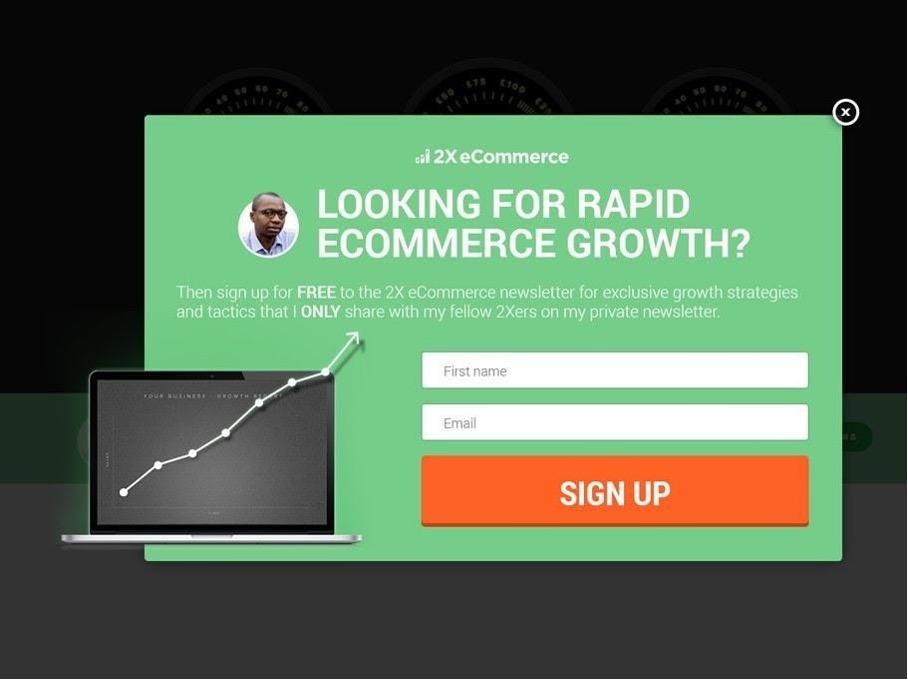 Content marketing popup for ecommerce sales funnels