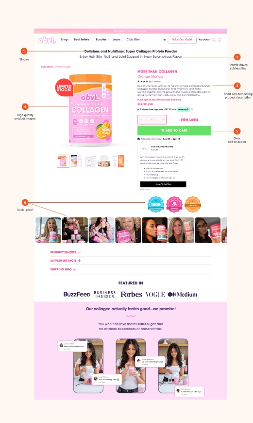 Obvi product page