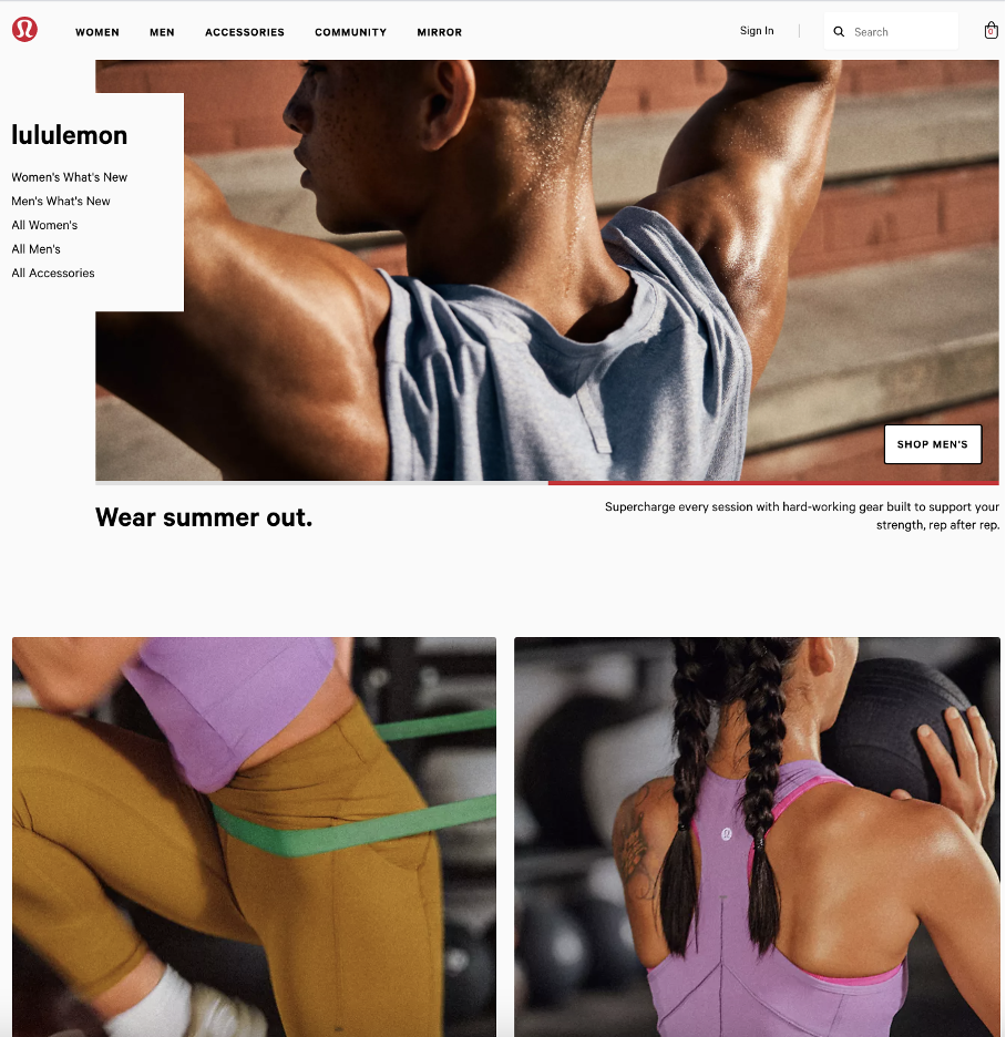 Lululemon ecommerce business homepage