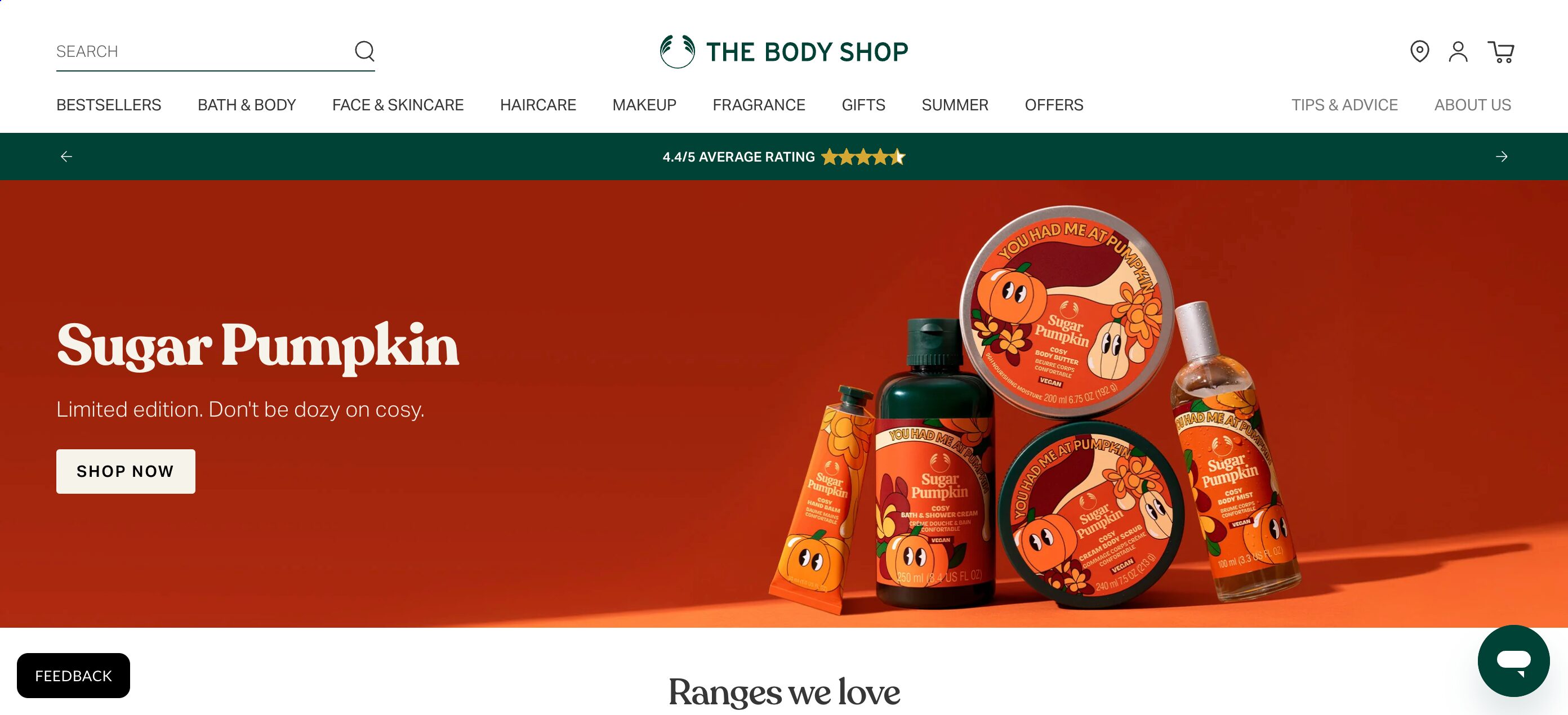 The Body Shop minimalist home page