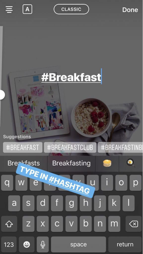 Example of hashtag in Instagram Stories