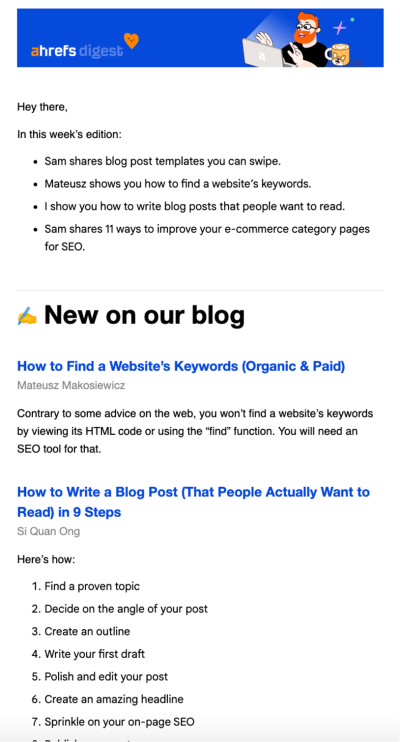 Weekly newsletter from Ahrefs